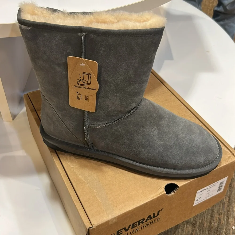 Ever Au Gray Suede Shearling Boots NWT